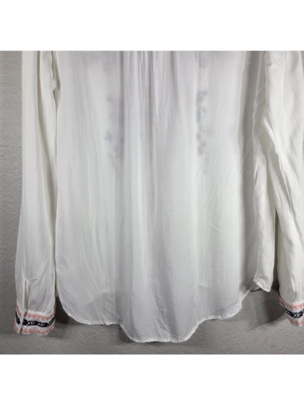 Coupé Collection White Embroided Tunic Shirt Top Size L Long Sleeve Tie Neck - Picture 12 of 16